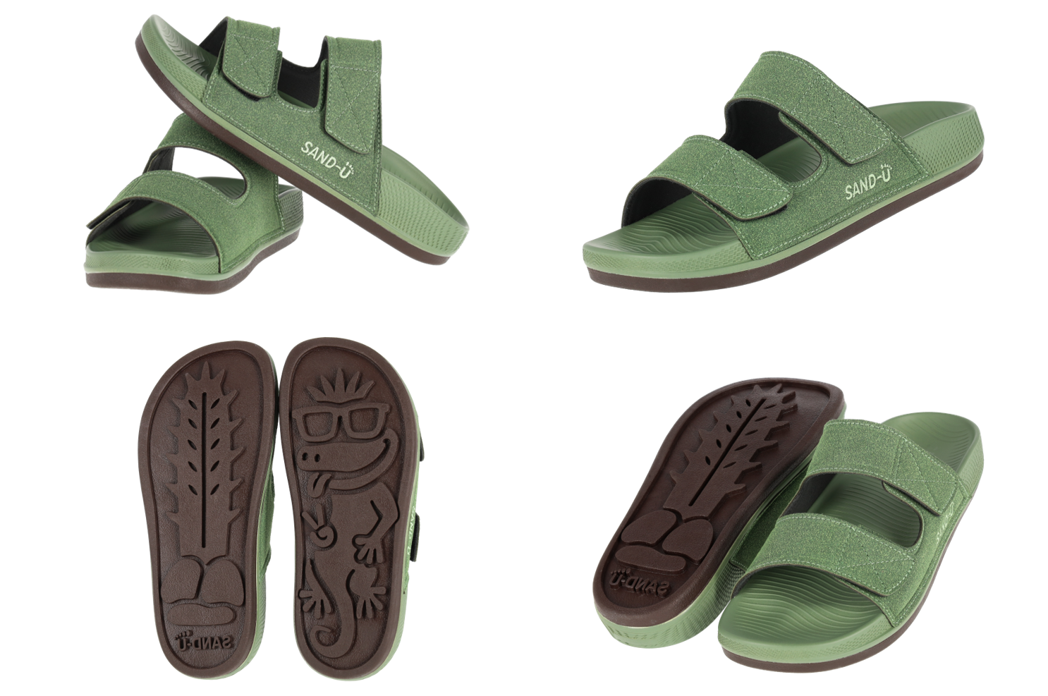 Sand-U sandals different angles showing side, top, sole