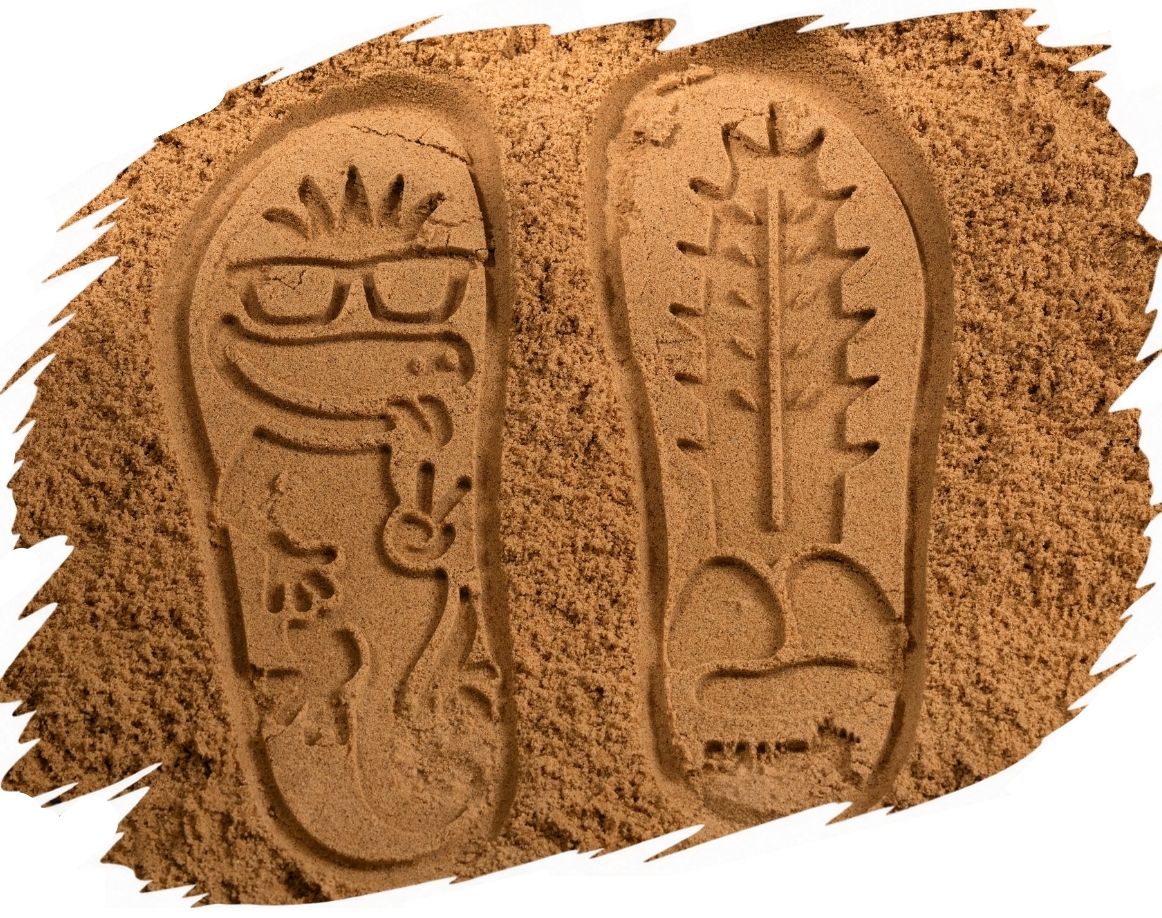 Sand-U Footprints in sand with  lizard and cactus prints