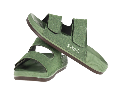 Green Sand-U double-strap slide sandals with velcro straps and cushioned sole.